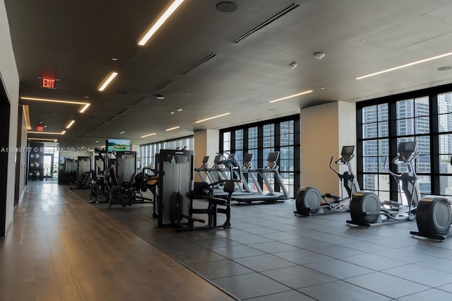 exercise room with expansive windows