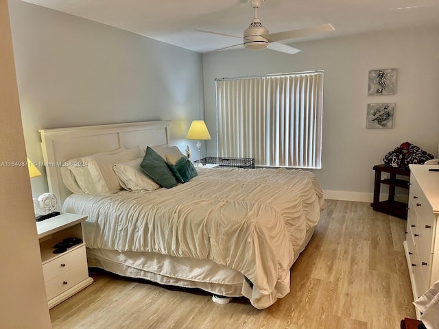 bedroom featuring ceiling fan and light hardwood / wood-style floors