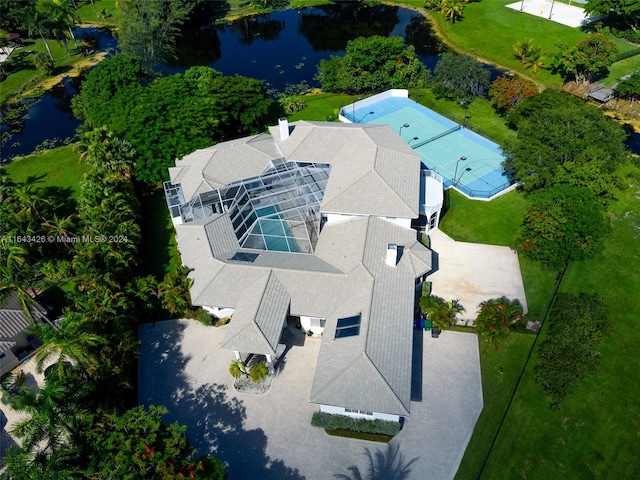 aerial view with a water view