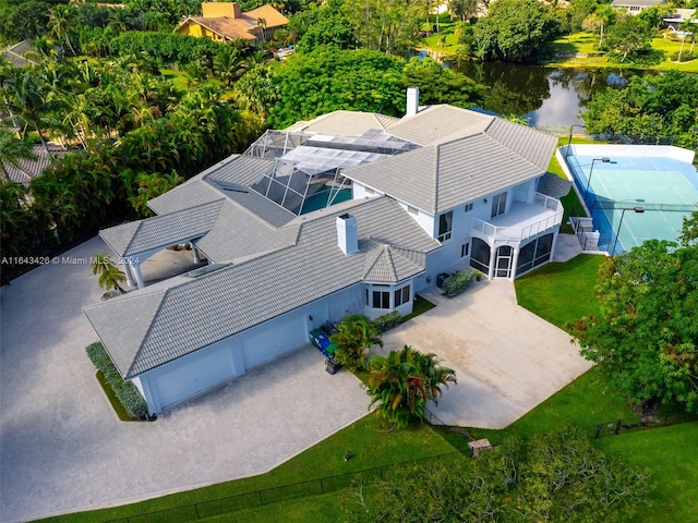 bird's eye view featuring a water view