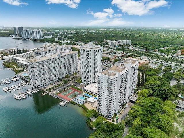 aerial view with a water view