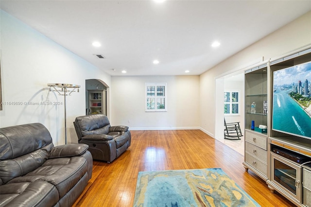 living room featuring light wood-type flooring