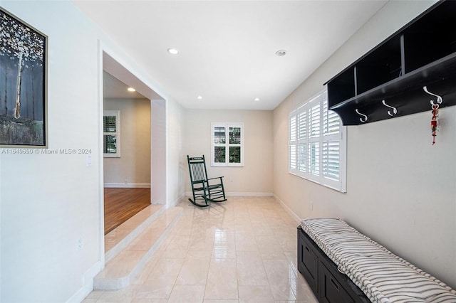 interior space featuring light tile patterned flooring