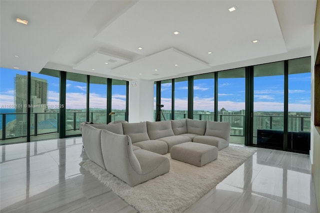 living room with a wall of windows