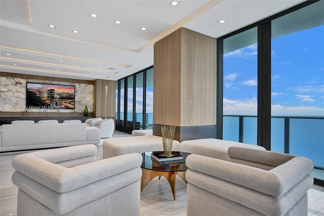 lobby with a water view