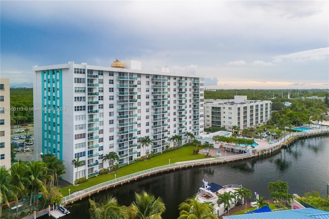 view of property with a water view