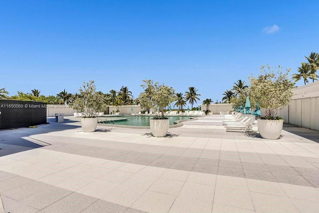 view of patio featuring a fenced in pool