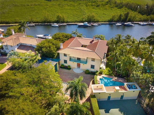 bird's eye view featuring a water view