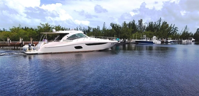 view of dock with a water view