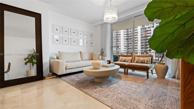 living room featuring expansive windows