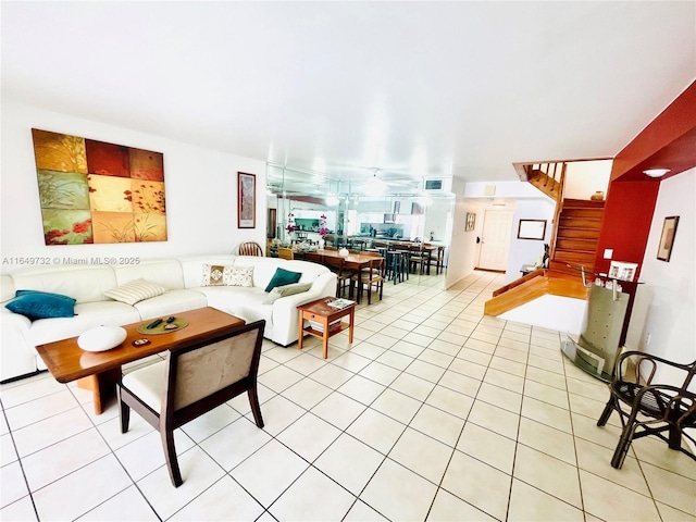 living room featuring light tile patterned flooring