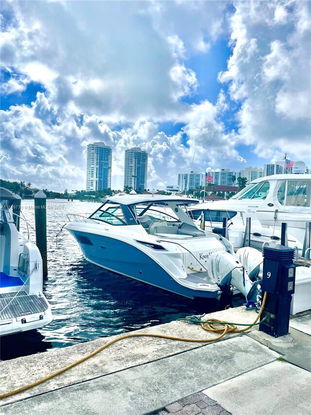 view of dock with a water view