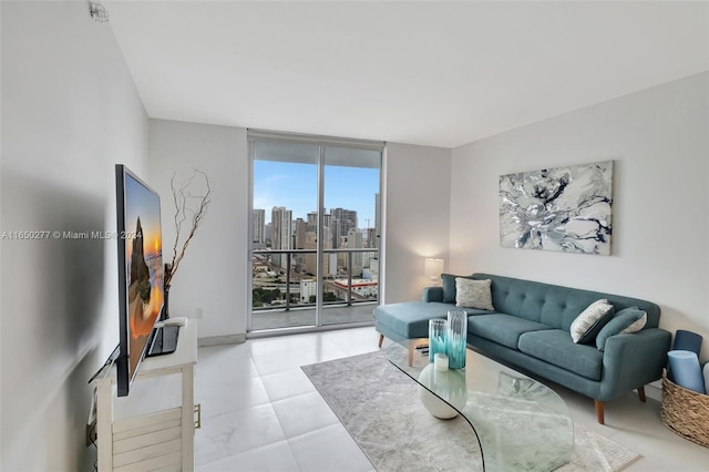 living room with expansive windows