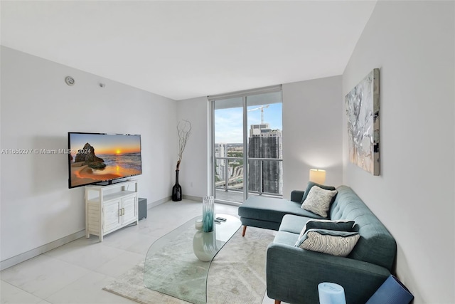 living room featuring expansive windows