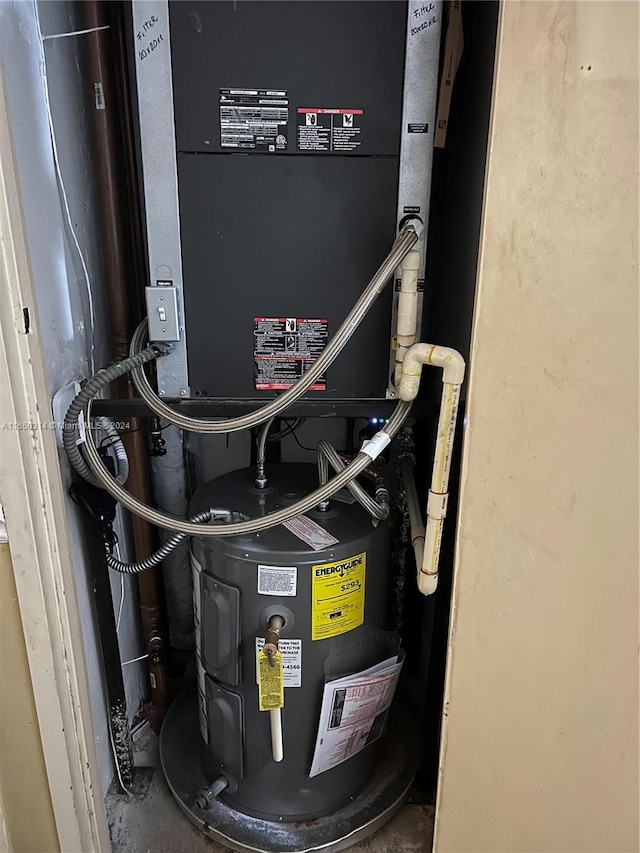 utility room featuring water heater