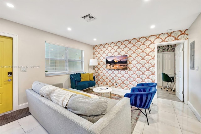 tiled living room featuring electric panel