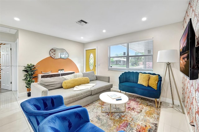 view of tiled living room