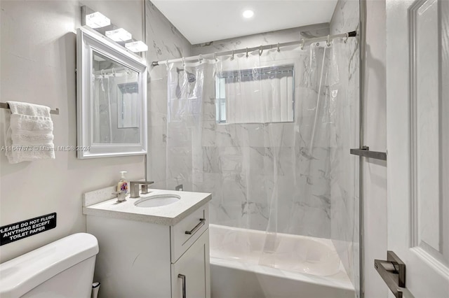 full bathroom featuring vanity, toilet, and shower / bath combo with shower curtain