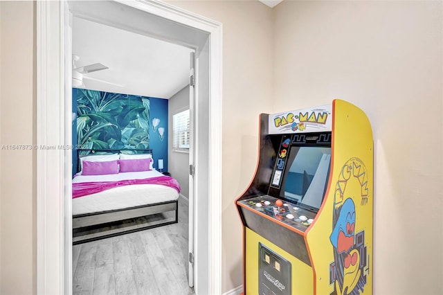 bedroom with light hardwood / wood-style flooring