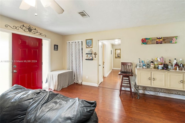 bedroom featuring ceiling fan and hardwood / wood-style flooring