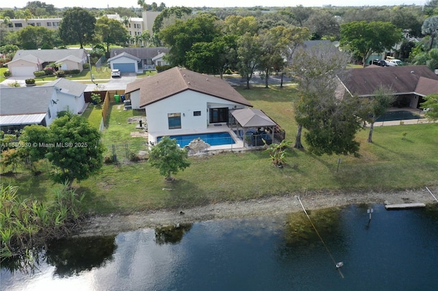 aerial view with a water view