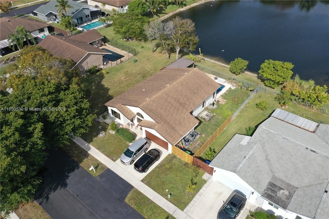 bird's eye view featuring a water view