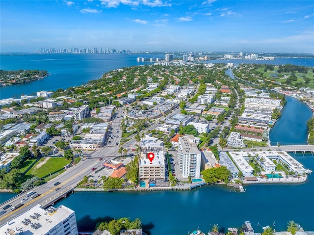 aerial view featuring a water view