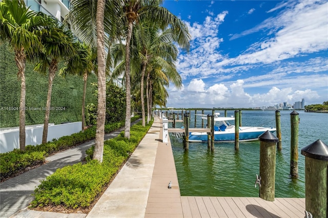 view of dock with a water view