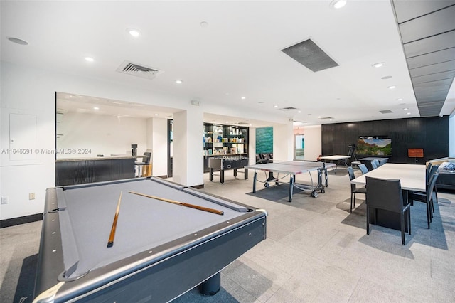 game room with billiards and wooden walls