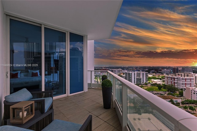 view of balcony at dusk