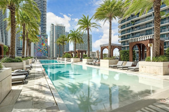 view of pool featuring a patio area