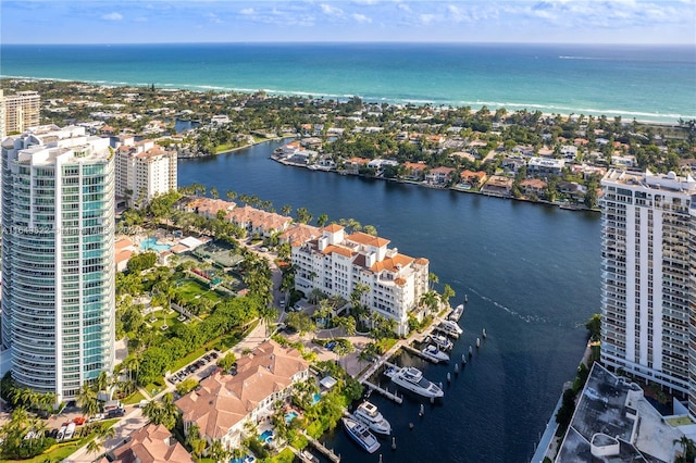 bird's eye view with a view of city and a water view