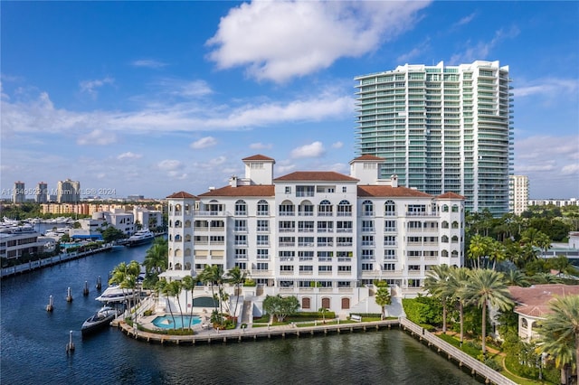 view of property with a water view