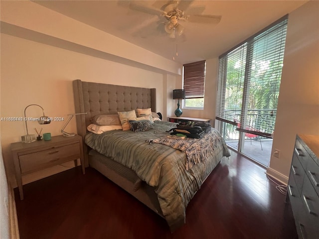 510 NW 84 Th Ave Unit 324, Plantation, FL 33324 - bedroom with floor to ceiling windows, dark wood-style floors, access to outside, and ceiling fan