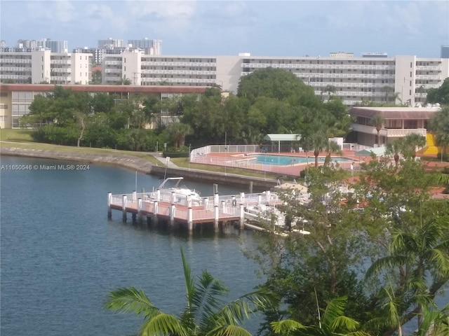 exterior space with a water view