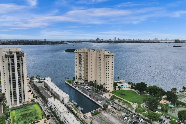 aerial view with a water view