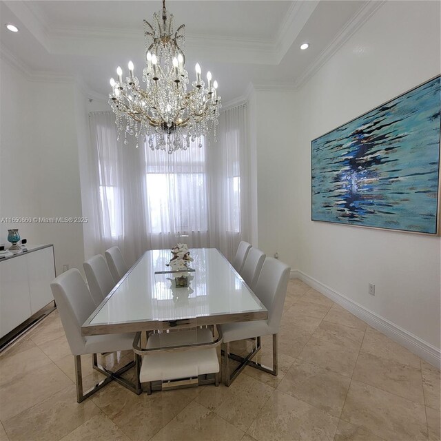 2621 SW 132nd Ave, Miami, FL 33175 - dining room with an inviting chandelier, a raised ceiling, crown molding, and baseboards