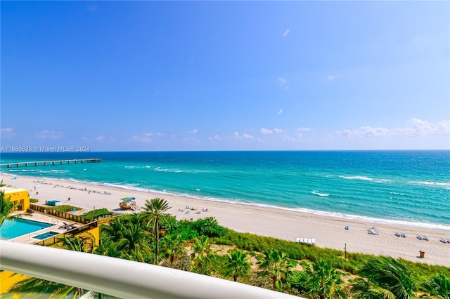 property view of water featuring a view of the beach