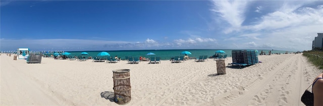 view of water feature with a view of the beach