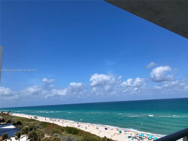 view of water feature with a beach view