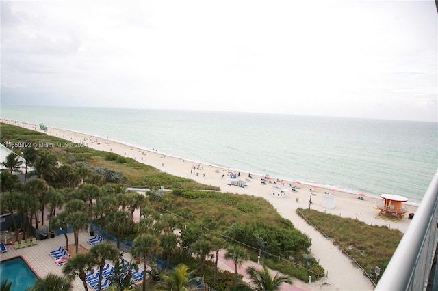 property view of water featuring a beach view