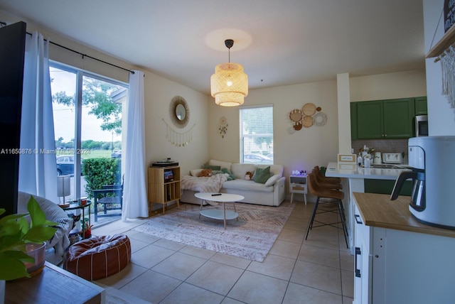 living room with light tile patterned floors