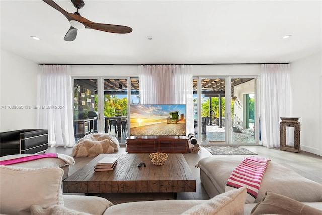 living room with ceiling fan