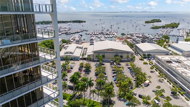 aerial view with a water view