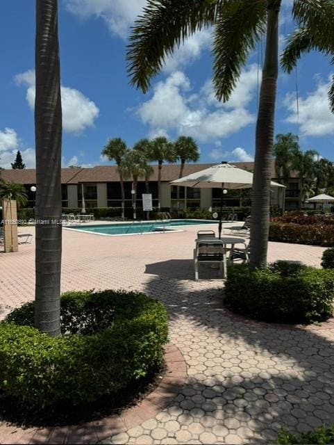 view of swimming pool with a patio area