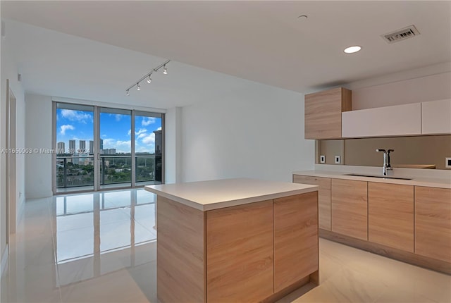 kitchen featuring a center island and sink