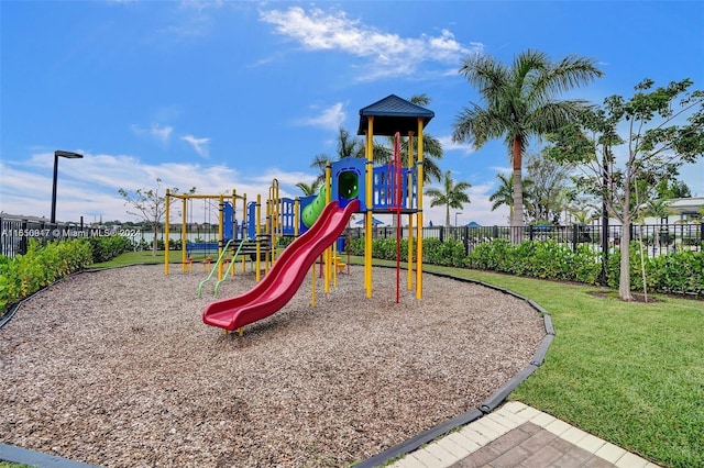 view of play area featuring a lawn