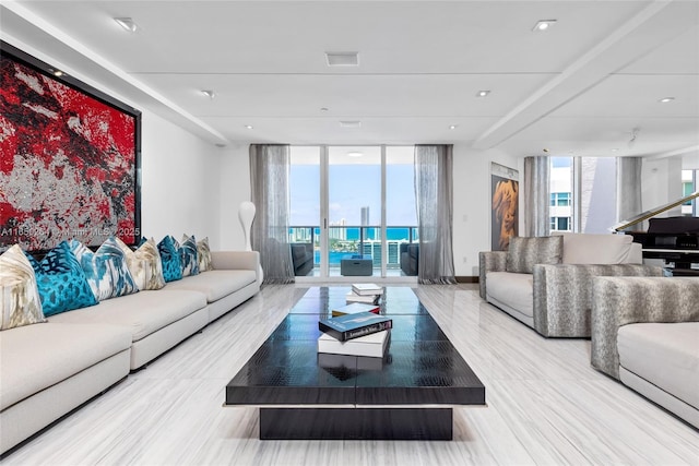 living room featuring expansive windows