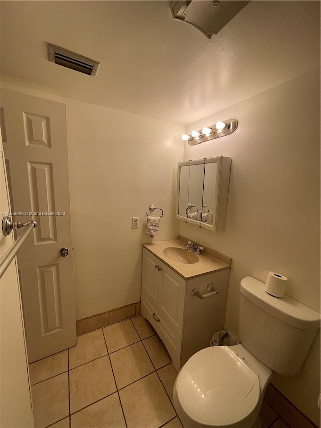 bathroom featuring tile patterned flooring, toilet, and vanity