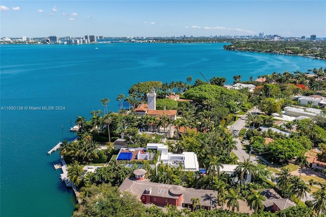 aerial view with a water view